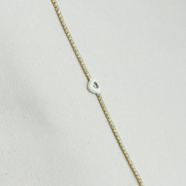 14K Altın Kaplama Beyaz Kalp Detaylı Zirkon Su Yolu Bileklik