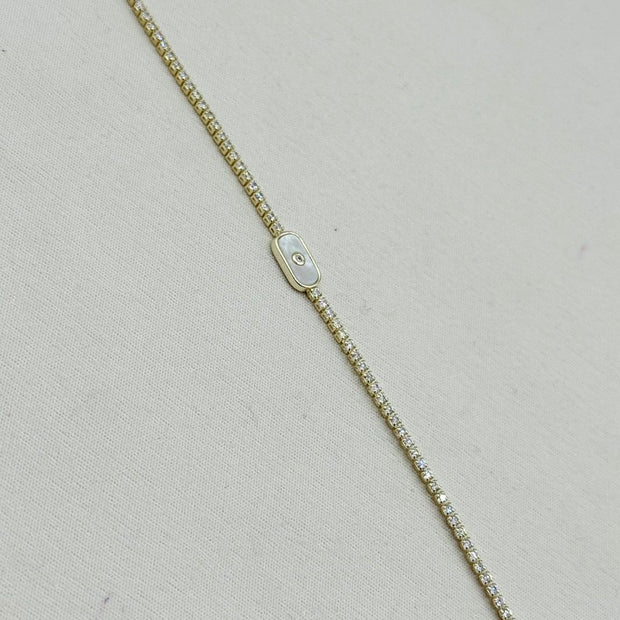 Sedef Taş Detaylı Oval Figürlü Su Yolu Bileklik - Işıltılı Zirkon Taşlı