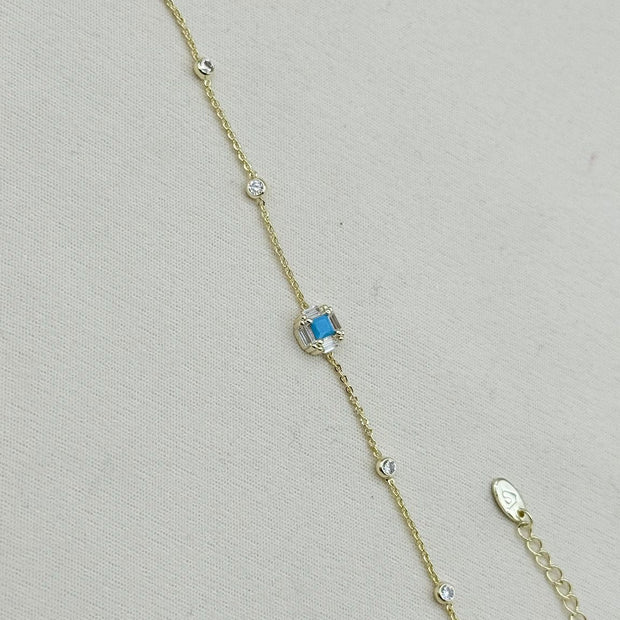 14K Altın Kaplama Turkuaz Baget Taşlı Zarif Kadın Bileklik