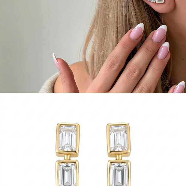 14K Kaplama 3'lü Baget Taşlı Minimalist Küpe Gold