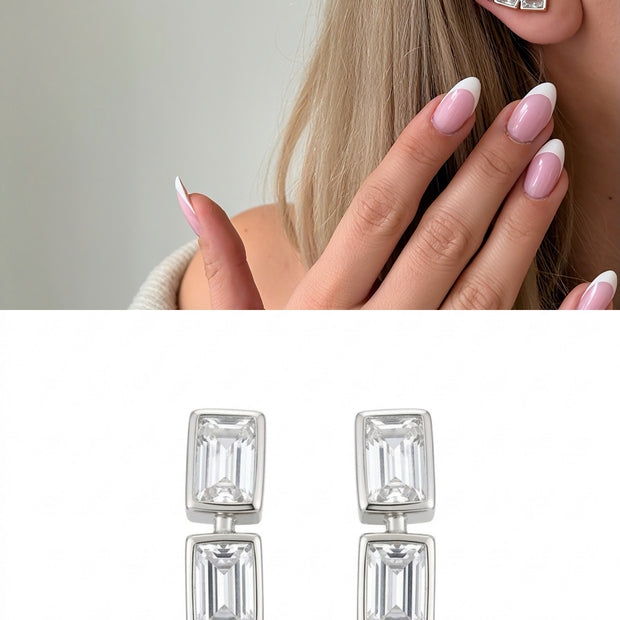 14K Kaplama 3'lü Baget Taşlı Minimalist Küpe Silver