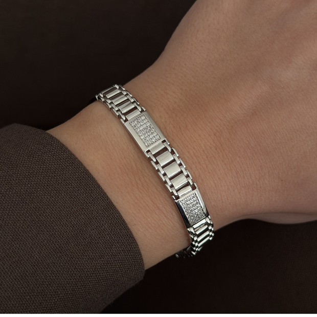 Gümüş Renk Saat Kordonu Model Zirkon Taşlı Şık Bileklik