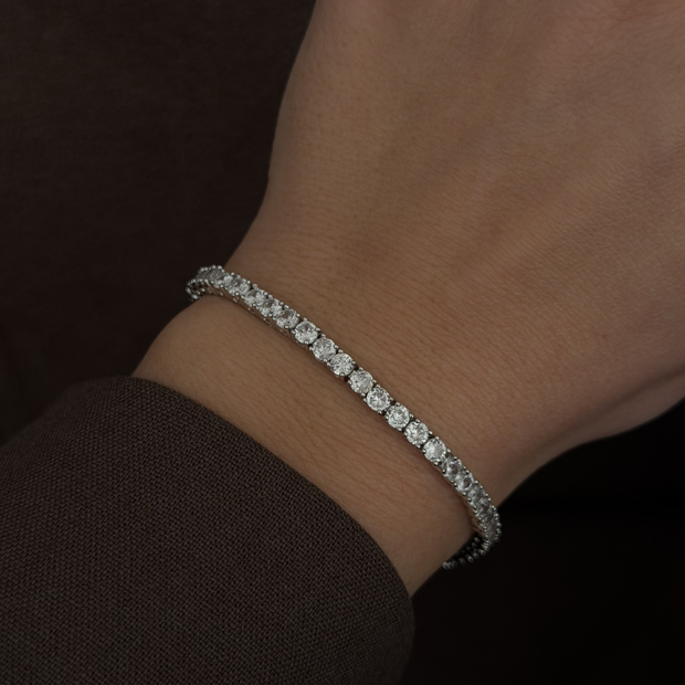 Gümüş Kaplama Tek Sıra Zirkon Taşlı Klasik Su Yolu Bileklik