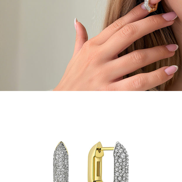 Gold Kaplama Tamtur Zirkon Taşlı Bombeli Halka Küpe