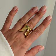Gümüş ve Gold Renk Geometrik Asimetrik Dalga Model Kalın Ayarlanabilir Kadın Yüzük