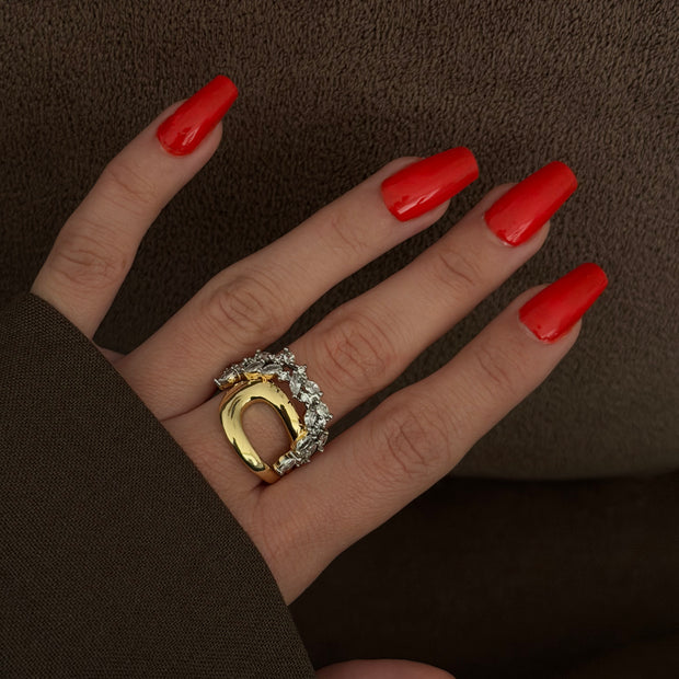 Markiz Taşlı Çiçek Buketi Tasarım Ayarlanabilir Yüzük