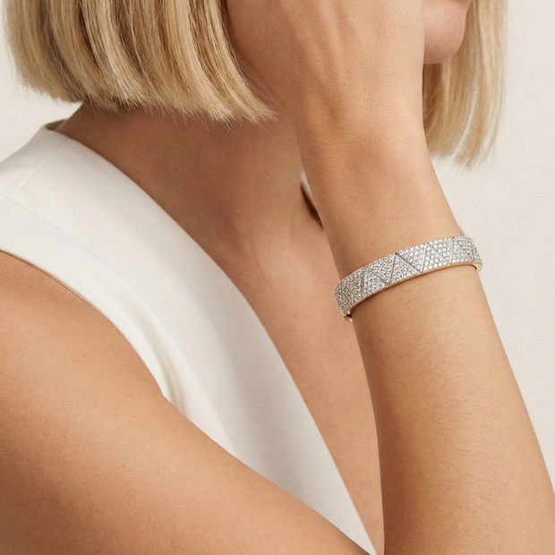 14K Altın Kaplama Zirkon Taşlı Geometrik Prizma Kelepçe Bileklik