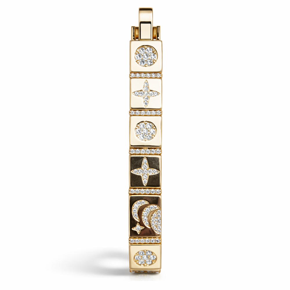 Modern Geometrik Kare Tasarım Işıltılı Taşlı Gold Bileklik