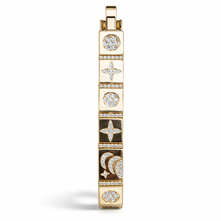 Modern Geometrik Kare Tasarım Işıltılı Taşlı Gold Bileklik
