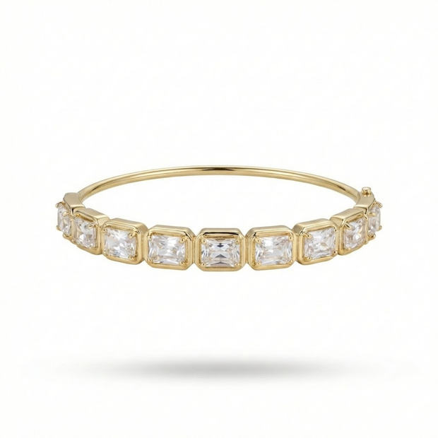 14K Altın Kaplama Zirkon Taşlı İkonik Kemer Tasarım Kelepçe Bileklik