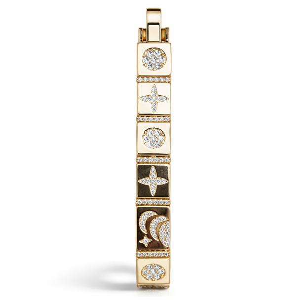 Modern Geometrik Kare Tasarım Işıltılı Taşlı Gold Bileklik