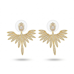 Anka Kuşu Figürlü Gold Zirkon Taşlı Tasarım Kanat Küpe