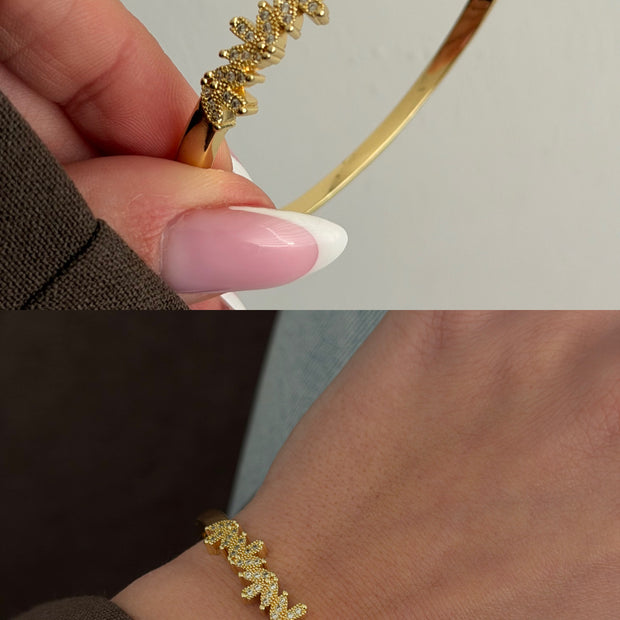 Gold Kaplama Zirkon Taşlı Yaprak Kelepçe Bileklik