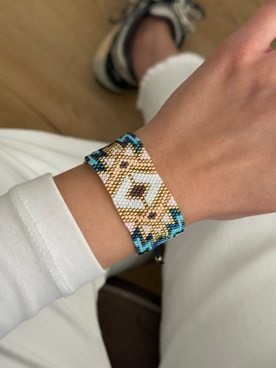 Mavi Gold Geometrik Desenli Miyuki Bileklik