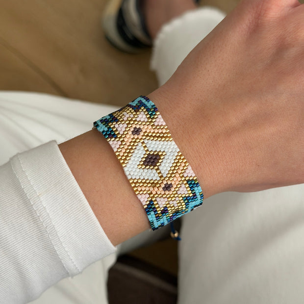 Mavi Gold Geometrik Desenli Miyuki Bileklik