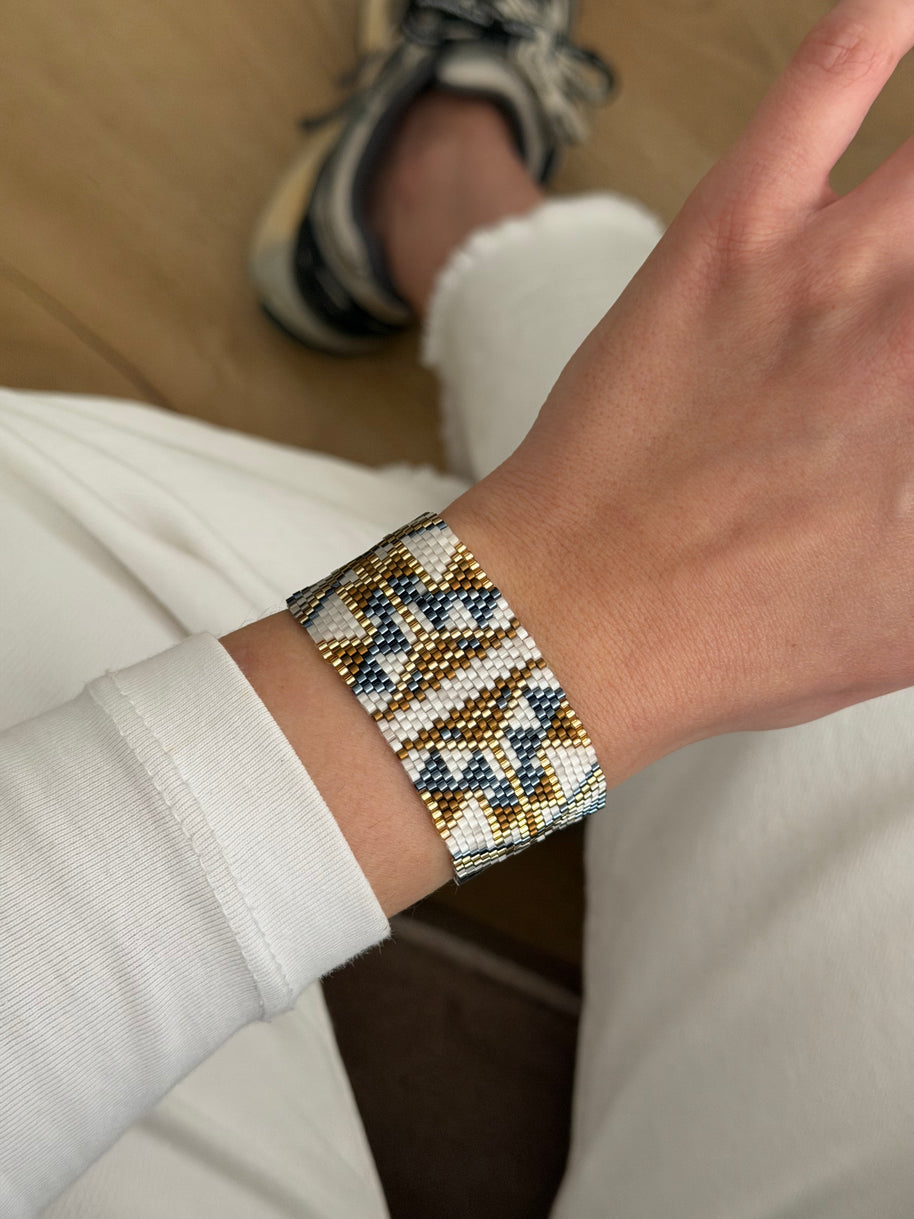 Gümüş Gold Renkli Geometrik Miyuki Bileklik