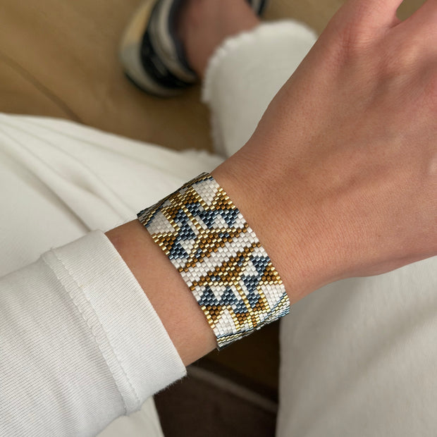 Gümüş Gold Renkli Geometrik Miyuki Bileklik