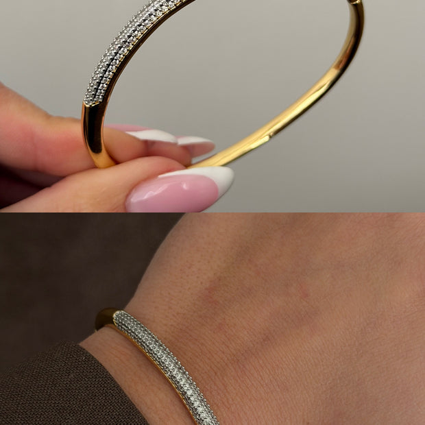 Klasik Tam Tur Zirkon Taşlı İnce Gold Kelepçe Bilezik