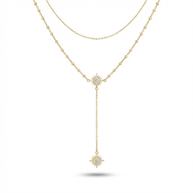 Zirkon Taşlı Çift Güneş Figürlü Zarif Y Kolye Gold