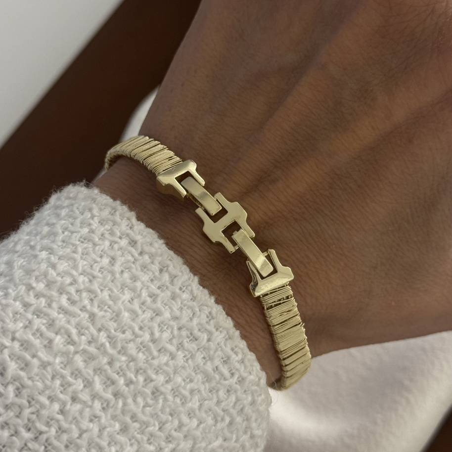 Vintage Hasır Örgü Model Kelepçe Stil 14K Kaplama Bileklik