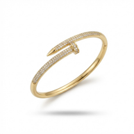 14K Altın Kaplama Zirkon Taşlı Çivi Model Modern Kelepçe Bileklik