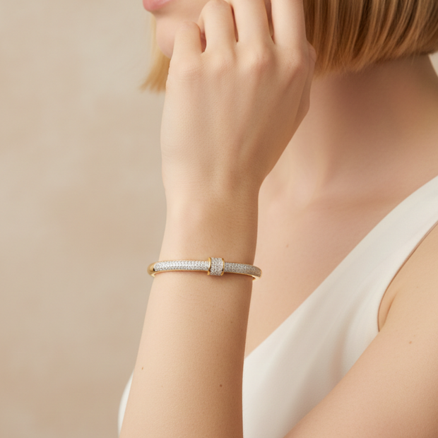 14K Altın Kaplama Zirkon Taşlı Modern Kelepçe Bileklik