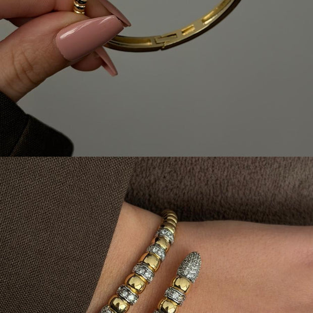 Yılan Model Taşlı Gold Sarmal Kelepçe Bileklik