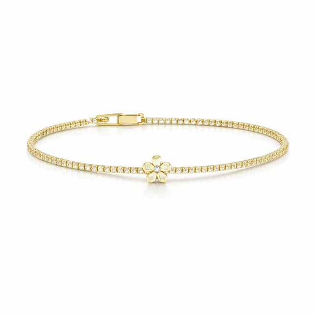 14K Altın Kaplama Zirkon Taşlı Papatya Figürlü Su Yolu Bileklik Gold