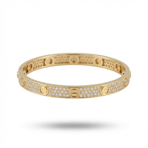 Işıltılı Taşlı İkonik Vidalı Tasarım Gold Kelepçe