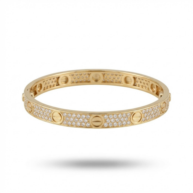 Işıltılı Taşlı İkonik Vidalı Tasarım Gold Kelepçe
