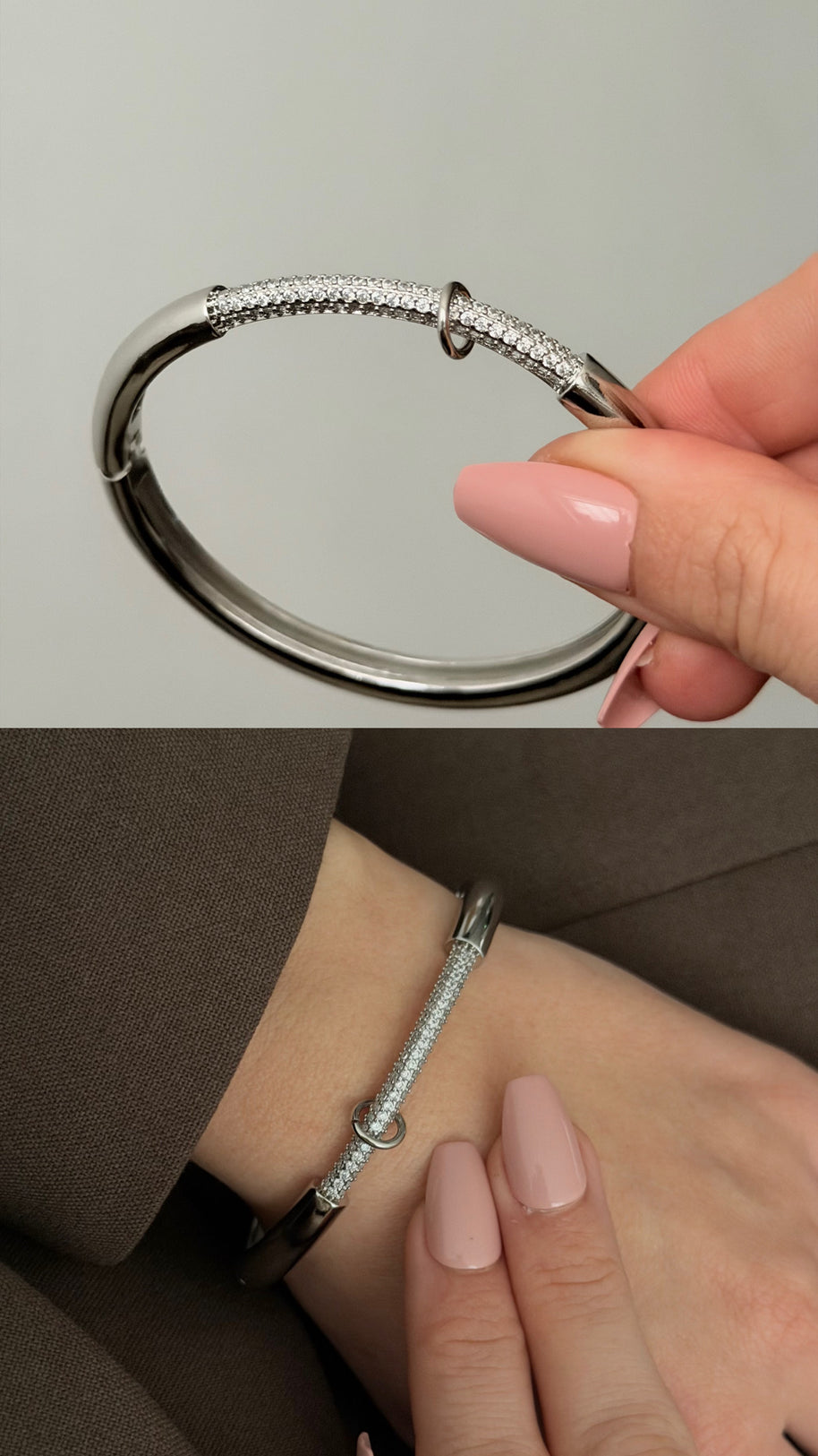 Halka Detaylı Gümüş Renk Modern Kelepçe Bilezik