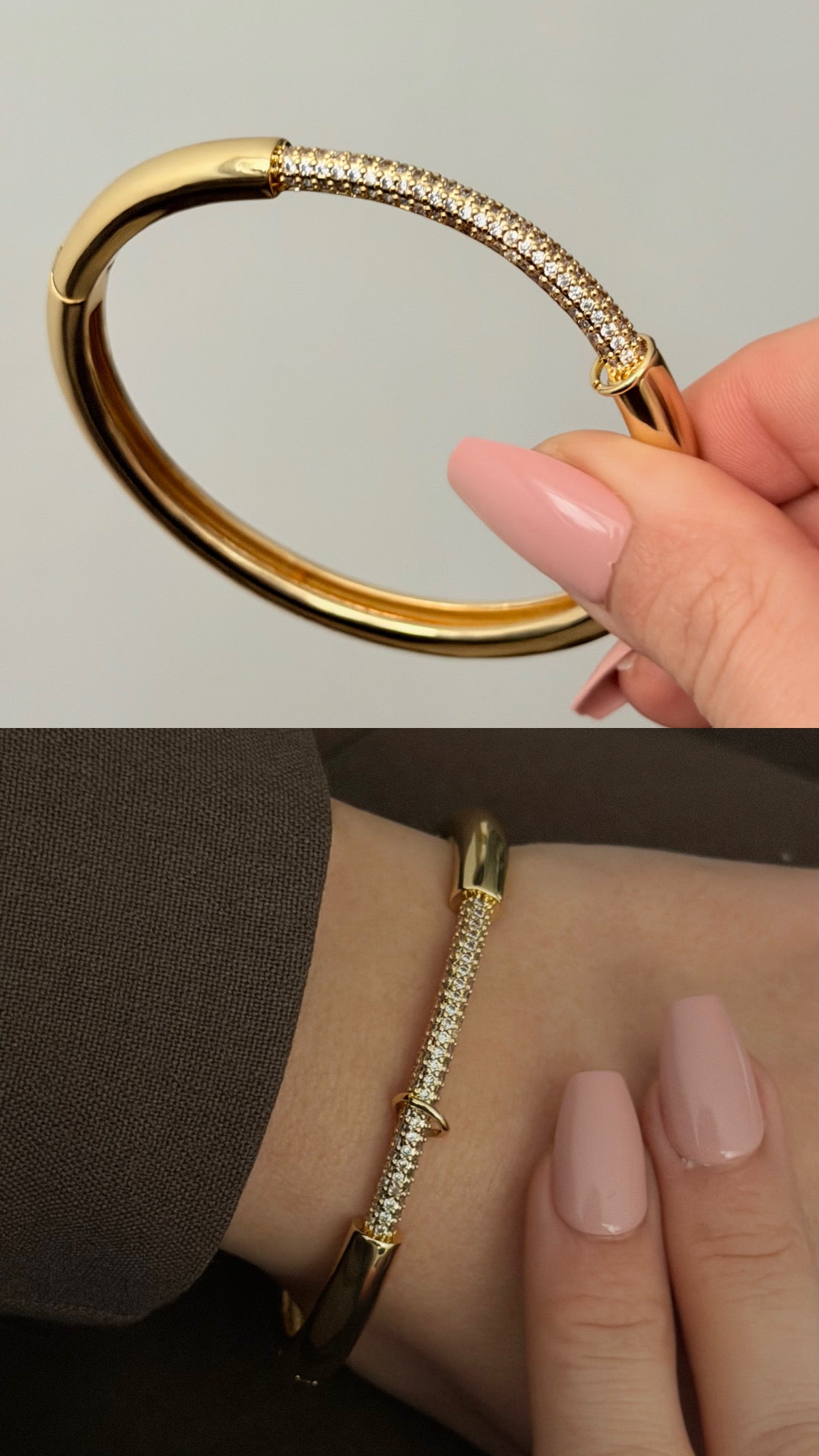 Yarım Sıra Su Yolu Taşlı Minimal Gold Kelepçe Bileklik