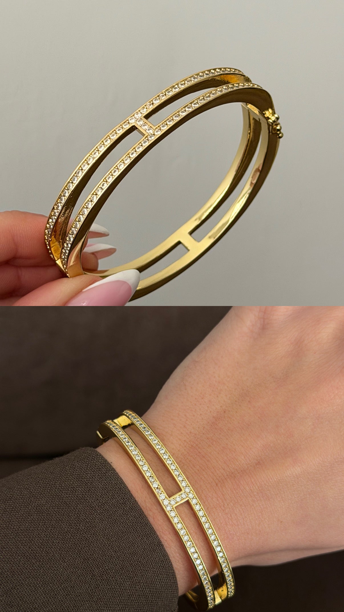 Gold Kaplama H Model Zirkon Taşlı Kelepçe Bileklik