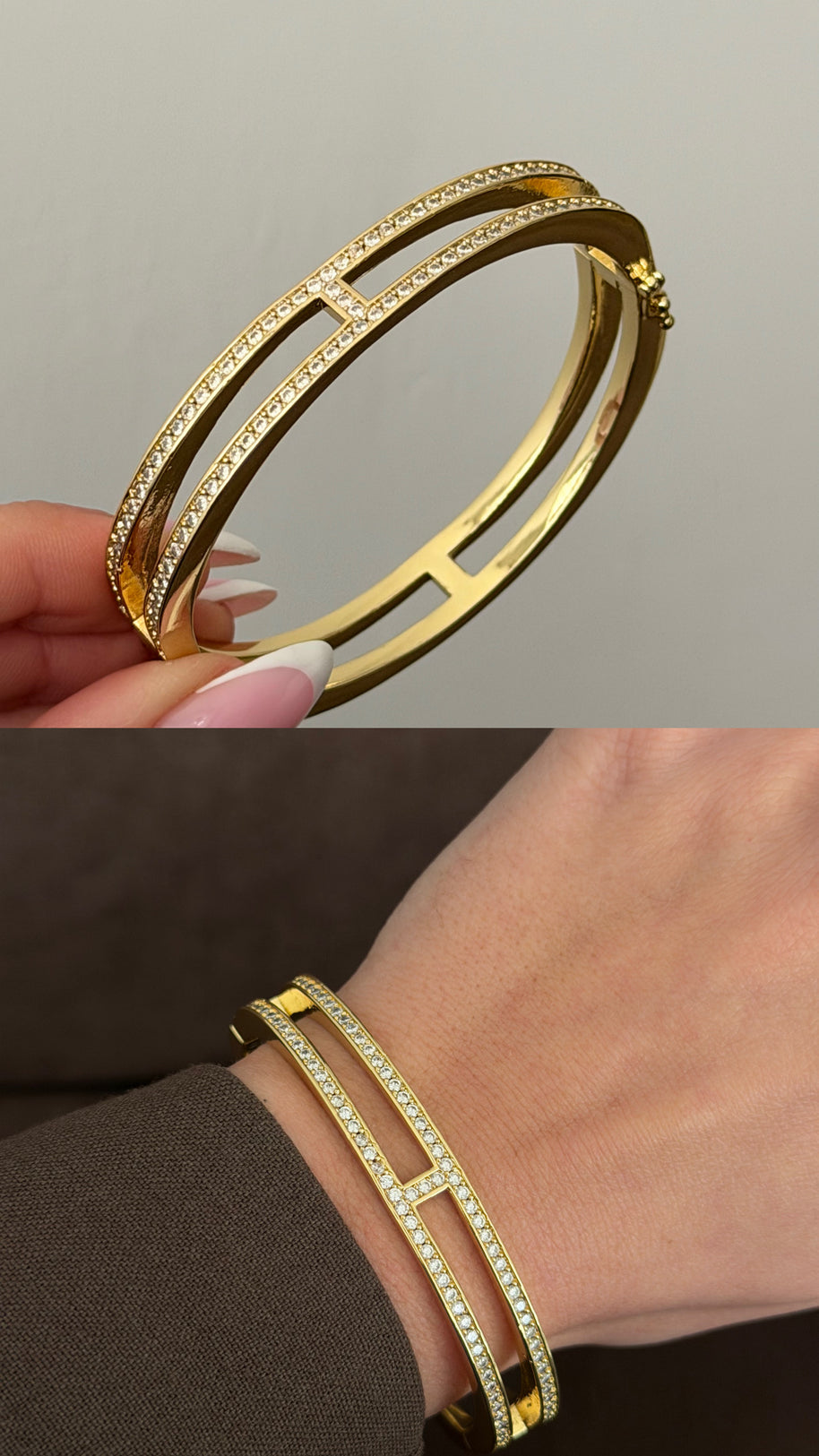 Gold Kaplama H Model Zirkon Taşlı Kelepçe Bileklik