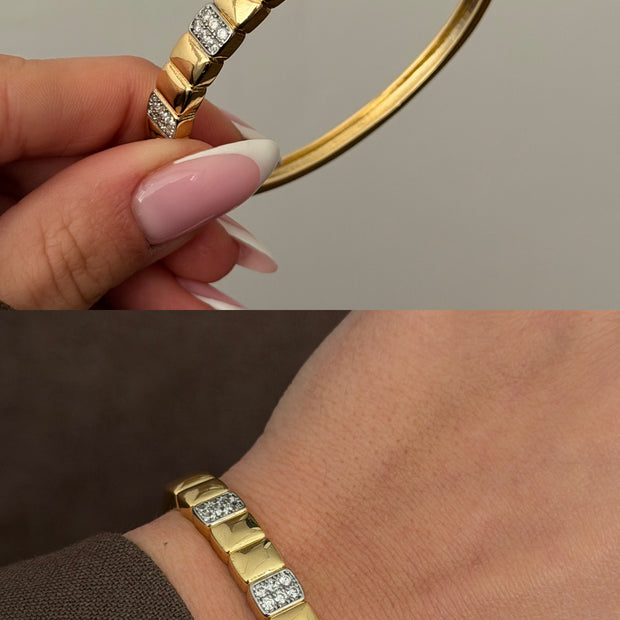 Geometrik Kare Desenli Zirkon Taşlı Kaplama Kelepçe Bilezik