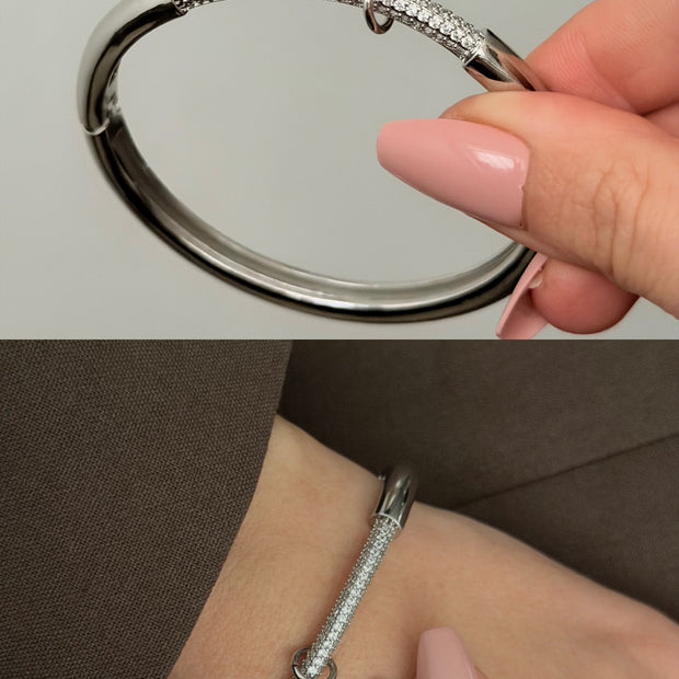 Halka Detaylı Gümüş Renk Modern Kelepçe Bilezik