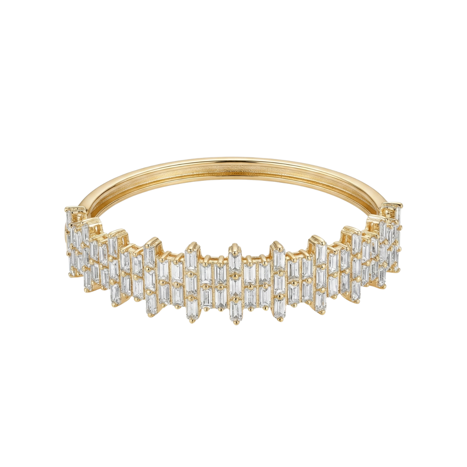14K Altın Kaplama Baget Taşlı Modern Kelepçe Bileklik