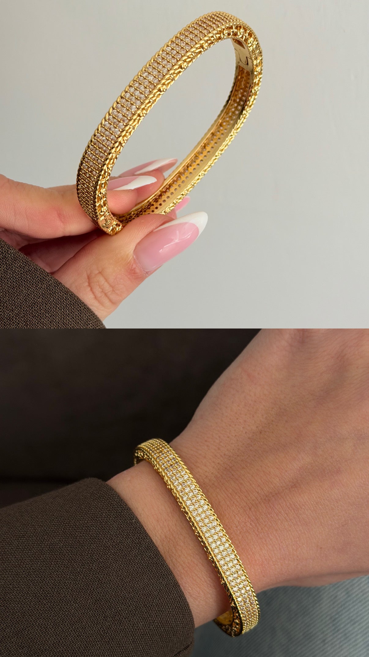 Mikro Pave Zirkon Taşlı Gümüş Renk Su Yolu Kelepçe Bilezik Gold