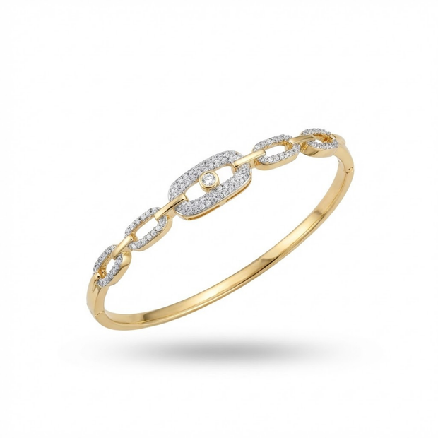 14 Ayar Altın Kaplama Zirkon Taşlı Zincir Model Kelepçe Bileklik