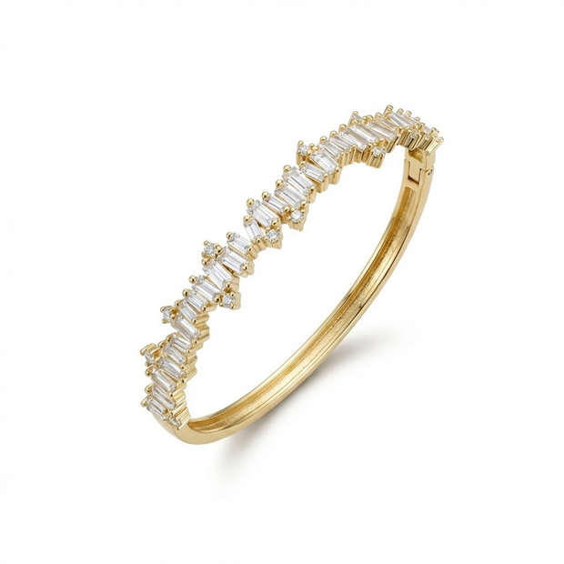 14 Ayar Altın Kaplama Baget Taşlı Zigzag Model Kelepçe Bileklik