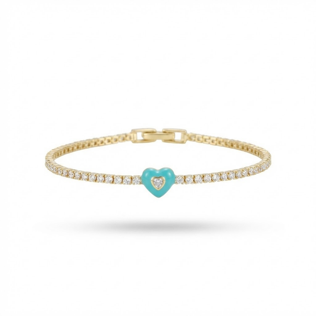 14K Altın Kaplama Mavi Kalp Detaylı Zirkon Su Yolu Bileklik