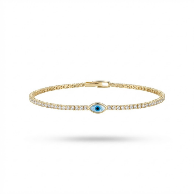 14K Altın Kaplama Açık Mavi Mineli Nazar Boncuklu Su Yolu Bileklik