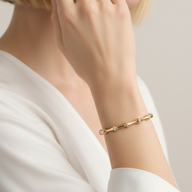 14 Ayar Altın Kaplama Boğumlu Vintage Tasarım Kelepçe Bileklik