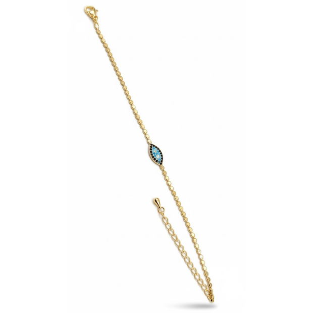 14K Altın Kaplama Zirkon Taşlı Göz Motifli Zincir Kadın Bileklik