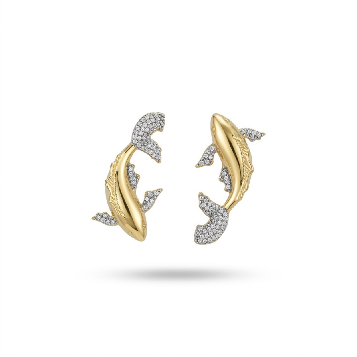 14K Kaplama Zirkon Taşlı Hareketli Balık Küpe - Şans Figürlü Tasarım Küpe