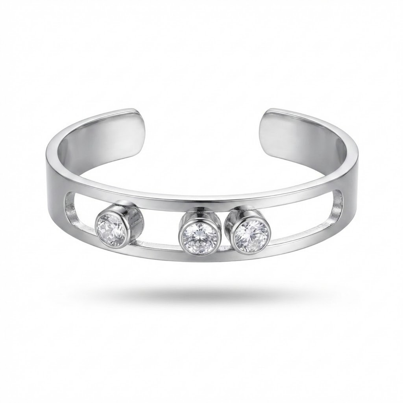 Silver Üç Taşlı Modern Tasarım Kelepçe Bileklik