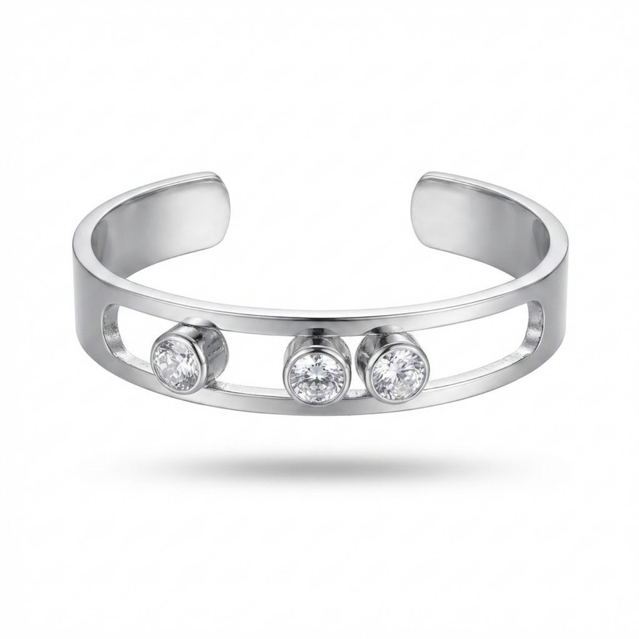 Silver Üç Taşlı Modern Tasarım Kelepçe Bileklik
