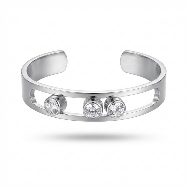 Silver Üç Taşlı Modern Tasarım Kelepçe Bileklik