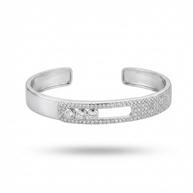 Silver ve Zirkon Üç Taşlı Modern Tasarım Kelepçe Bileklik