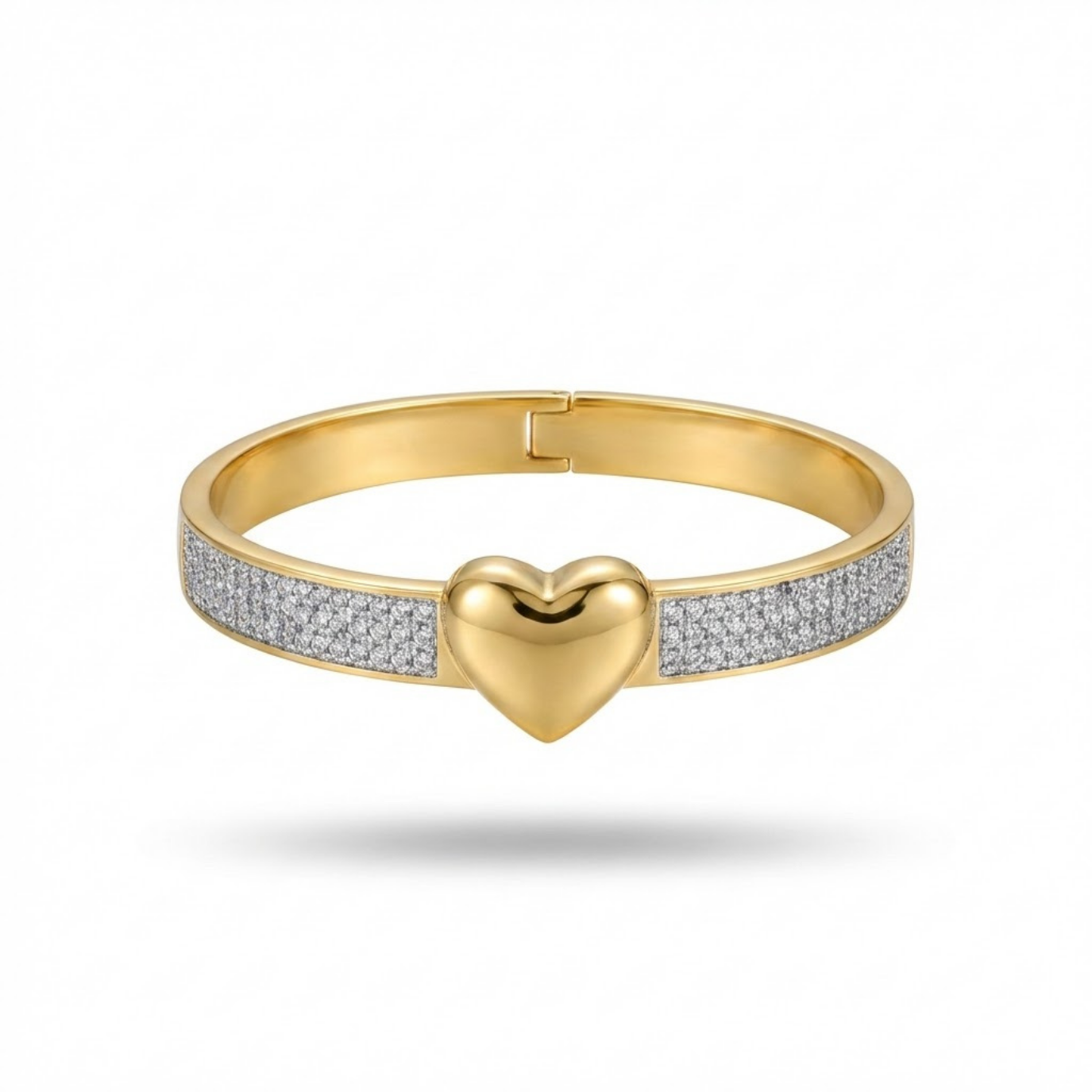 14K Altın Kaplama Işıltılı Kalp Figürlü Modern Kelepçe Bileklik
